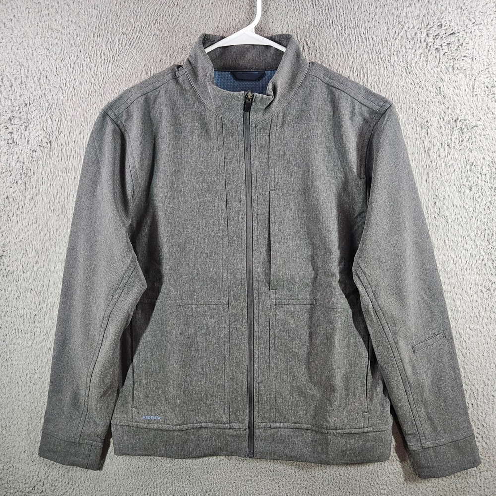 Medelita Quantum Scrub Jacket Mens Gray Full Zip Medical Warm Up Coat Stretch L